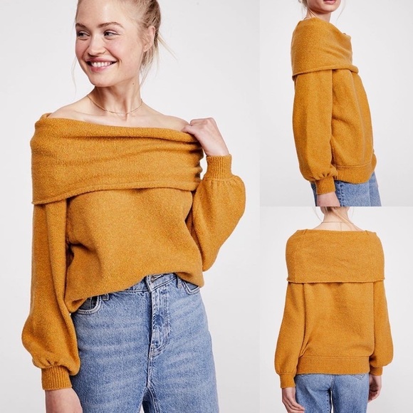 Free People “Echo Beach Pullover” Sweater Size Large Mustard Gold - Picture 1 of 8